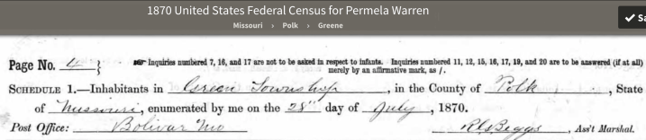 1870 Census MO (top) Permelia