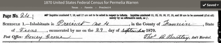1870 Census TX Permelia (top)